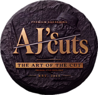 The AJ’s Cuts logo: premium barbering, the art of the cut, est. 2013